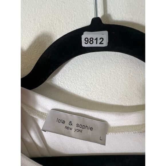 lola & sophie White Mixed Media Cap Sleeve Blouse Sz L - Picture 3 of 3